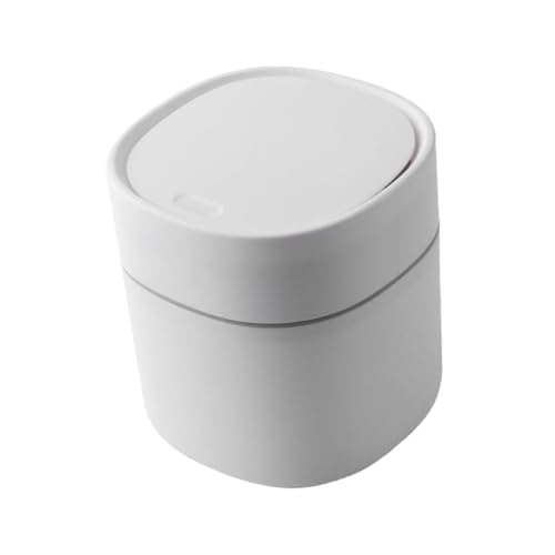 FONDOTIN Mini Desktop Mülleimer Weiß mit Druck deckel Multi use Abfallbehälter aus Stabilem und Kompakt und Tragbar für Schreibtisch Büro und Zuhause von FONDOTIN