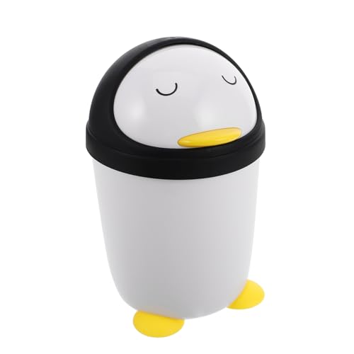 FONDOTIN Mini Mülleimer Pinguin Motiv mit Deckel Kleiner Kunststoff Abfallbehälter für Kinderzimmer Schreibtisch und Küche Leicht zu Reinigen Pädagogischer Tischabfall Behälter von FONDOTIN