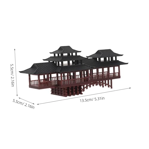 FONDOTIN Miniatur Asiatisches Gartenornament Plastikhybrid Pavillon mit Langem Bogen und Bogenbrücke Dekorative Aquarium-brücke für Bonsai Teich und Japanische Landschaft Leicht von FONDOTIN