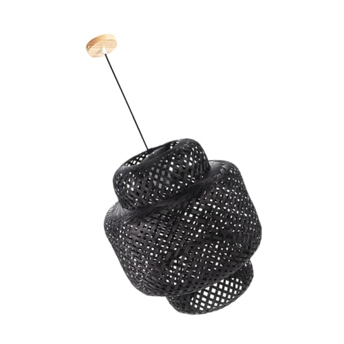 FONDOTIN Pendelleuchte Schwarzer Geflochtener Lampenschirm ohne Leuchtmittel Handgewebte Deckenleuchte für Wohnzimmer Esszimmer Dekorative Hängeleuchte mit Natürlichem Rattan Design von FONDOTIN