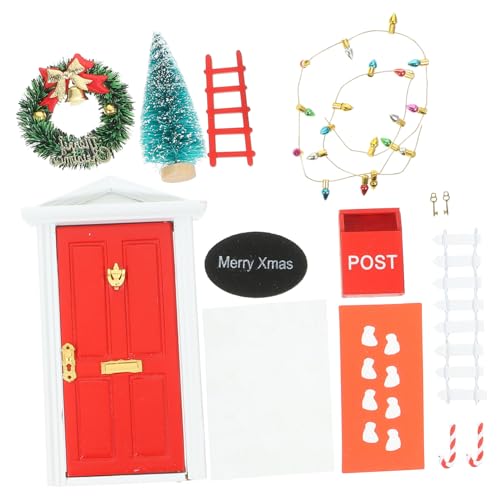 FONDOTIN Teiliges Mini Tür aus Langlebigem Rote Weihnachtskranz Miniatur für Puppenhäuser Handwerkskunst Stabile Mini Deko als Fotorequisite und Weihnachtsdeko von FONDOTIN