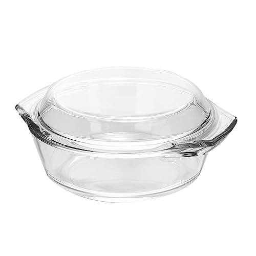 FONDOTIN Transparente Glas Suppenschüssel mit Deckel Hitzebeständig aus Hochborosilikat Mikrowellen und Backofengeeignet mit Praktischen Griffen für Suppe Salat und Porridge im Haushalt von FONDOTIN