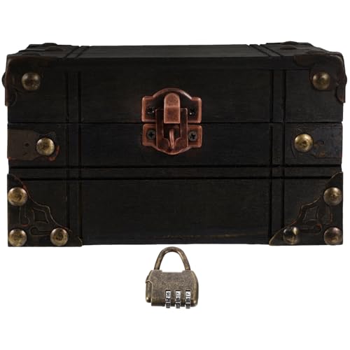 FONDOTIN Vintage Holz Schmuckschatulle mit Robustem Design Vielseitige Aufbewahrungsbox und Schatztruhe für Schmuck Dekoration und Filmrequisiten als Geschenkbox für Geburtstag und von FONDOTIN