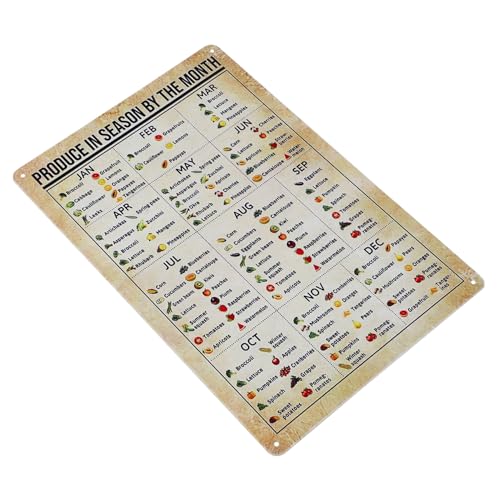 FONDOTIN Vintage Metallposter Saisonales Obst Gemüse Wissen Robustes Gemüseschild für Küche Einfach zu Montierendes Pflanzenposter Dekoratives Wandbild als für Familienmitglied FONDOTIN Vintage Metallposter Saisonales Obst Gemüse Wissen Robustes Gemüseschild für Küche Einfach zu Montierendes Pflanzenposter Dekoratives Wandbild als für Familienmitglied von FONDOTIN