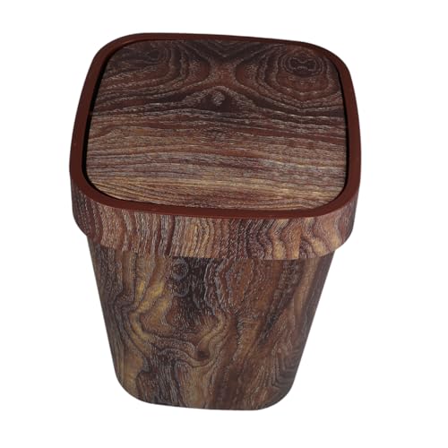 FONDOTIN Vintage Mülleimer mit Schwingdeckel Großer Runder Abfalleimer mit Holzmaserung Kompakter Küchen und Badezimmerpapierkorb Retro Design Einfach zu Reinigen Vielseitig für Wohnzimmer von FONDOTIN