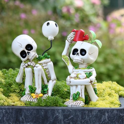 2 Stück Garten Deko Skelett Figuren Für Halloween Dekoration, Halloween Deko Garten Schädel Statue, Gartenfiguren Für Draußen Wetterfest, Totenkopf Dekofigur Für Balkon Blumentopf Miniteich (Skeleton) 2 Stück Garten Deko Skelett Figuren Für Halloween Dekoration, Halloween Deko Garten Schädel Statue, Gartenfiguren Für Draußen Wetterfest, Totenkopf Dekofigur Für Balkon Blumentopf Miniteich (Skeleton) von FONDUO