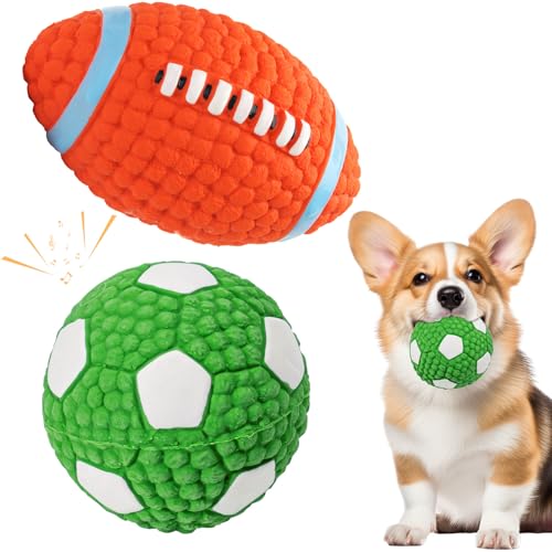 2 Stück Hundeball, Hundespielzeug Ball Für Hunde, Hundeball Unzerstörbar Aus Latex, Hundebälle Große Rugbyball Tennisbälle Fußball Interaktives Hund Spielzeug Ball Für Medium Hunde (A) von FONDUO
