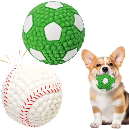 2 Stück Hundeball, Hundespielzeug Ball Für Hunde, Hundeball Unzerstörbar Aus Latex, Hundebälle Große Rugbyball Tennisbälle Fußball Interaktives Hund Spielzeug Ball Für Medium Hunde (B) von FONDUO