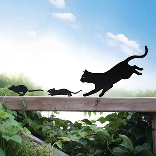 3 Stück Gartenstecker Metall Schwarz Katzen Deko, Gartendeko Frühling Für Draußen, Deko Garten Metall Kätzchenfamilie Figuren, Gartenstecker Frühling Dekoration, Garten Terrasse Rasen Tiere Decor (B) von FONDUO