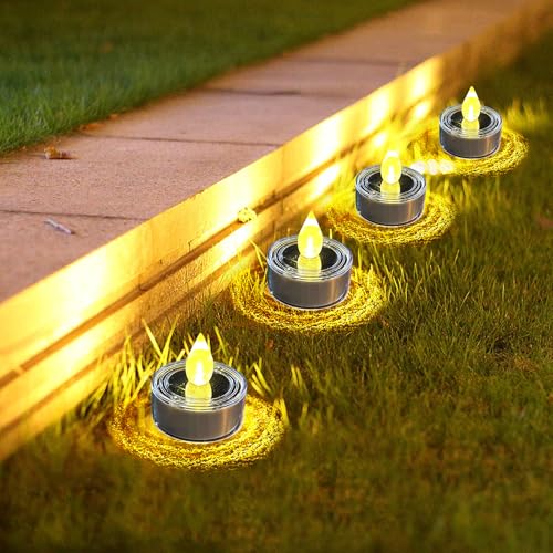 4 Stück LED Teelichter Solar Kerzen Solarleuchten IP42 Wasserdicht Elektrische Teelichter Flackernde Batteriebetriebene Kerzen Kerzenlampe Für Hochzeiten Partys Halloween Weihnachten Beleuchtung (x4) von FONDUO