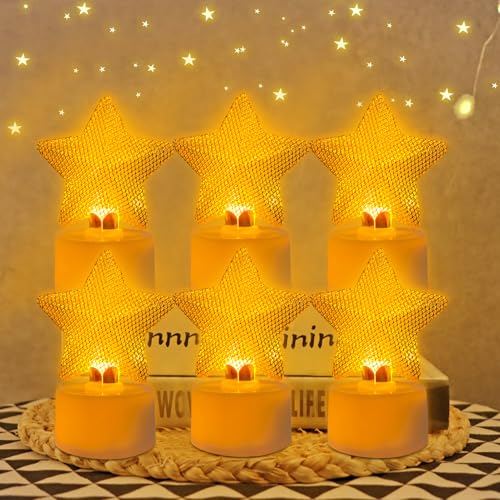 6 Stück Weihnachten LED Teelichter Metall, LED Kerzen Mit Batterie, Weihnachts Beleuchtung Für Tisch Deko, Weihnachtskerzen, Flammenlos Teelichter für Schlafzimmer Weihnachten Deko Nachtlicht (Sterne) 6 Stück Weihnachten LED Teelichter Metall, LED Kerzen Mit Batterie, Weihnachts Beleuchtung Für Tisch Deko, Weihnachtskerzen, Flammenlos Teelichter für Schlafzimmer Weihnachten Deko Nachtlicht (Sterne) von FONDUO