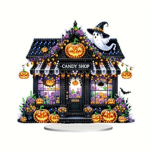 Halloween Diamond Painting Stehend Kunst Set, DIY Diamond Painting Tischdeko, Diamant Malerei Aufsteller Deko Halloween Tisch Dekoration Mosaik Basteln Diamantmalerei Bild Ornament Herbst Deko (D) von FONDUO