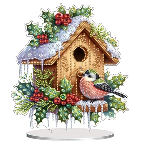 Diamond Painting Weihnachten DIY Doppelseitig Diamant Malerei Vogelnest Bild Tischdeko Erwachsene Kinder Basteln Weihnachten Geschenk Diamond Painting Aufsteller Weihnachtsdeko Stehend Kunst Set (B) von FONDUO