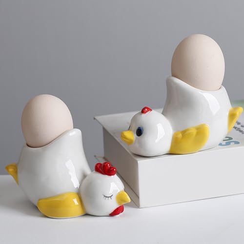 Eierbecher Porzellan, Lustige Küken Eierbecher Keramik für Osterdeko, Eierhalter Ostern Tischdeko, Ostern Kinder Geschenk Eierständer, Tiere Eierbecher für Küchen Frühstückstische Ostern deko (A+B) von FONDUO