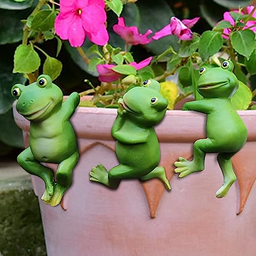 FONDUO 3 Stück Hängende Frösche Miniteich Deko Set für Teichschale Miniteich Terrassenteich Zinkwannen Pflanzschale Garten Balkon Teiche Deko Blumentopf Pflanzgefäß Figuren Garten Deko von FONDUO