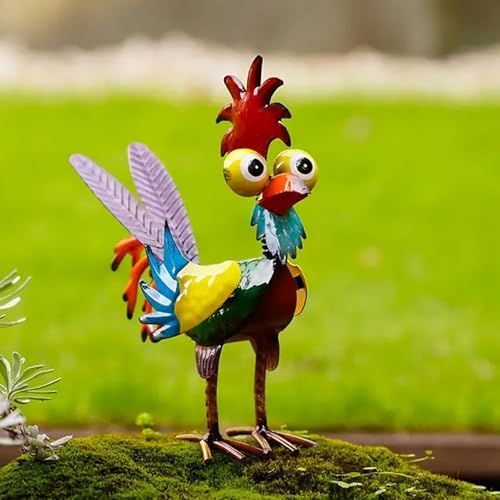 FONDUO Garten Figuren Deko Huhn 22x19cm, Metall Gartendeko ühner Für Draußen Wetterfest Frühlingsdeko Gartenfiguren Huhn Deko Garten Ornamente für Rasen Terrasse Frühling Ostern Dekoration (D) von FONDUO