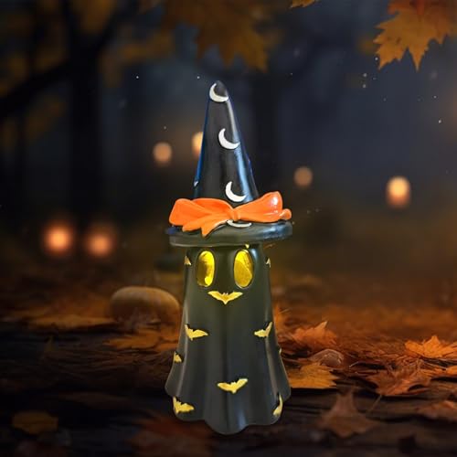 FONDUO Geister Deko Halloween Deko Figuren, Halloween Geist Statue Laterne, Geist Ornament Mit LED Licht, Leuchtender Geisterfigur Für Drinnen Und Draußen Party Zimmer Tisch Home Decor (Schwarz) von FONDUO