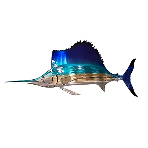 FONDUO Metall Wanddekoration, 3D Metall Schwertfisch Meeresschildkröte Qualle Wandskulptur Metal Wall Art Maritime Deko Hängen Ornament für Zuhause Schlafzimmer Büro Garten (Segelfisch) von FONDUO