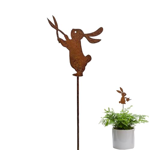 FONDUO Ostern Gartenstecker Rost für Gartendeko, Osterhase Rost Deko für Garten, Roststecker, Kaninchen Figuren Osterdeko für Draußen Wetterfest, Gartenstecker Metall für Terrasse Blumentopf (B) von FONDUO