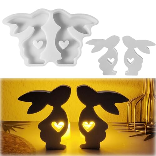 FONDUO Ostern Silikonform, Sitzender Ostern Hase Silikonformen, Gipsform zum Gießen, Giessformen Silikon, Silikon Gießform, Silikonform für Ostern Frühlings Valentinstag Heimdekoration (A) von FONDUO