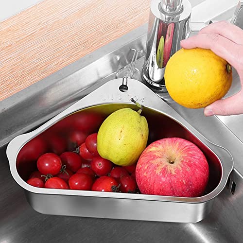 FONDUO Spülbecken Organizer Edelstahl Waschbecken Caddy Organizer Stahl Dreieck Spülbecken Caddy |Spuele Organizer Edelstahl Utensilien Korb Organizer Spüle mit Saugnapf für Küche (Silber) von FONDUO