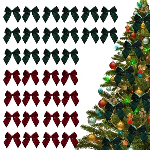 FONDUO Weihnachtsbaum Deko Rote Schleifen, 32 Stück Samt Schleife Deko Weihnachten, Schleifen Weihnachtsbaumschmuck, Retro Weihnachtsschleifen für Weihnachtskranz Geschenke Weihnachtsdeko (B+C) von FONDUO