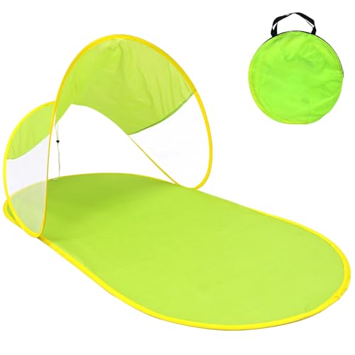 Faltbare Strandmatte Mit Markise, 140x70x65cm Wasserdicht Winddicht Liegematte Strand, Pop Up Strandzelt Faltbar, Tragbar Strand Matte Klappbar Strandunterlage Für Picknick Camping Garten (Grün) von FONDUO