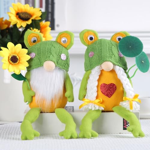 Frühlingsdeko Wichtel Figuren, Wichtel Frühling, Sommer Puppen, Handgefertigte Frühlingswichtel Frosch Deko, Deko Frühling WichtelPuppen für Innen Home Wohnzimmer Muttertag Tisch Dekoration (A+B) von FONDUO