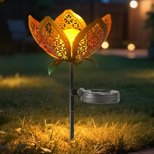 Gartendeko Draußen Solarlampen Für Außen Wetterfest metall Blumen Solarleuchten Garten Terrasse Deko Solar Lampen mit LED Glaskugel Deko Garten Solarstecker Beleuchtung Für Rasen Hof Wegeleuchten von FONDUO