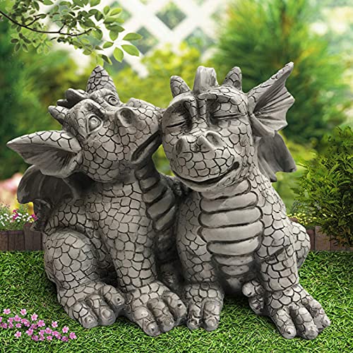 Gartenfigur Gartendrache|Drache Figur Gartenfigur Harz, Fantasy Figur Deko Drache Garten,Süsser Gartendrache Liebespaar, Gartendeko Drache Harz, Ornamente Für Terrasse, Vorgarten (Doppeldrachen) von FONDUO