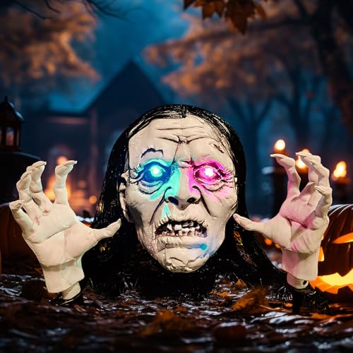 Halloween Deko Outdoor Horror Zombie Totenkopf Deko Lichter Für Gartendeko Leuchtender Geist Figuren LED Gartenstecker Halloween Dekoration LED Licht Für Draußen Party Hof Garten Deko Figur (C) von FONDUO