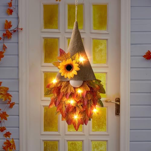 Herbstkranz Haustür, Herbstdeko Türkranz, Künstlich Ahornblätter Kranz Deko Herbst Kunstkranz, Herbst Deko Thanksgiving Tür Kranz Türdeko Für Erntedankfest Halloween Fenster Dekoration (D) von FONDUO