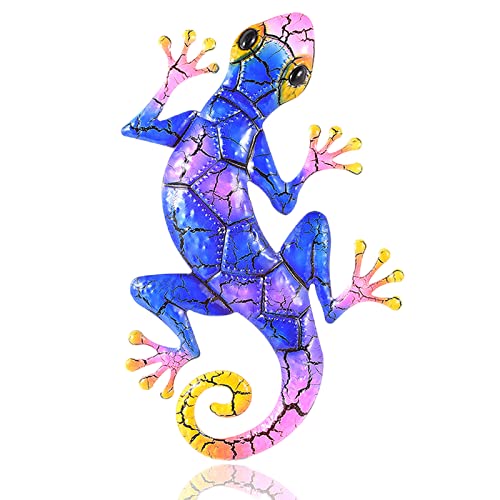 Metall Gecko Wandkunst Dekorationen, Hängende Wanddekor Eidechsen Skulpturen, Eidechse Kunstharz 43 cm Lang, Gecko Ornamente Außenwand Dekoration Für Hof, Garten, Haus (Blau) von FONDUO
