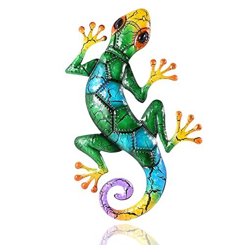 Metall Gecko Wandkunst Dekorationen, Hängende Wanddekor Eidechsen Skulpturen, Eidechse Kunstharz 43 cm Lang, Gecko Ornamente Außenwand Dekoration Für Hof, Garten, Haus (Grün) von FONDUO