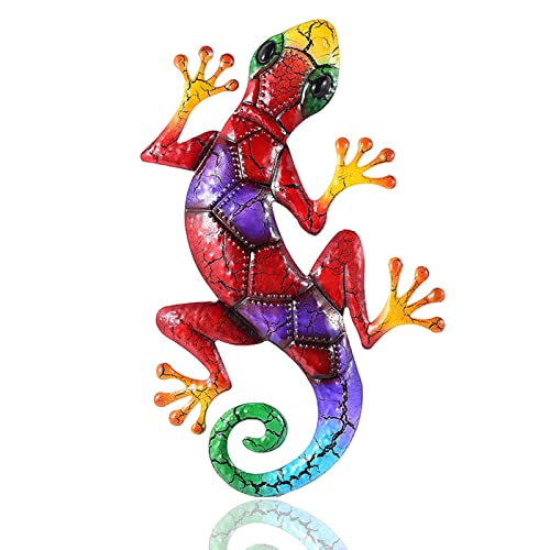 Metall Gecko Wandkunst Dekorationen, Hängende Wanddekor Eidechsen Skulpturen, Eidechse Kunstharz 43 cm Lang, Gecko Ornamente Außenwand Dekoration Für Hof, Garten, Haus (Rot) von FONDUO