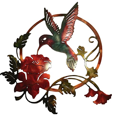 Metall Wanddeko, 3D Metall Silhouette Wandbild, Blumen Vogel und Blätter Motiv Kunst Hängen Ornament, Runde Wand Dekoration Wohnzimmer Schlafzimmer Hintergrund Wanddekoration, Büro Dekorieren (B) von FONDUO