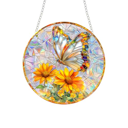 Sonnenfänger Schmetterling Acryl Deko, Fensterdeko Hängend Ganzjährig, Modern Buntglas Suncatcher Fensterschmuck, Fensterbilder zum Aufhängen, Dopamine Dekohänger Für Tür Wand Sommer Herbst (A) von FONDUO