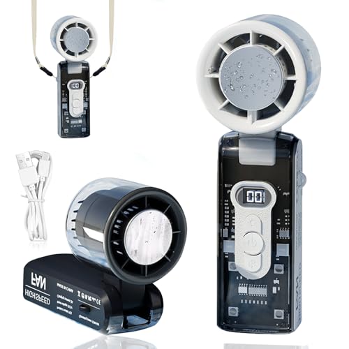 Tragbarer Turbo Handventilator Akku Aufladbar Mini Ventilator mit Kühlung, Taschenventilator, 3-in-1 Hand, Hals Tischventilator, USB-C Hand Ventilator, 5 Stufiger Wind, LED-Display LED Licht (Weiß) von FONDUO