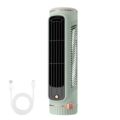 Turmventilator Leise Mini Ventilator Mit 3 Geschwindigkeiten, 360° Oszillierend, Turbo Tischventilator Mit Kühlung, USB-C Standventilator, LED-Anzeige, Säulenventilator Für Schlafzimmer, 27cm (Grün) von FONDUO