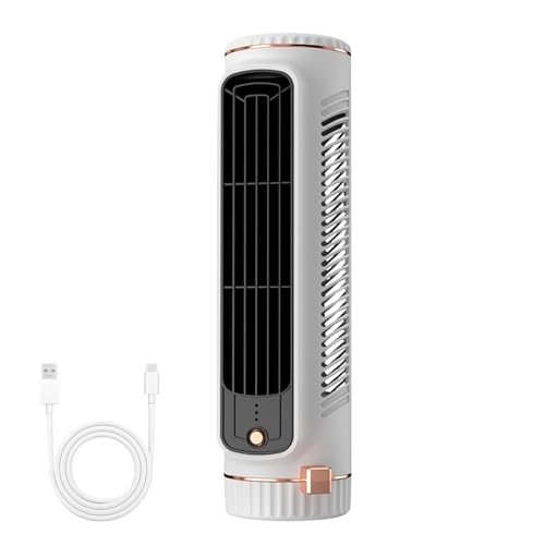 Turmventilator Leise Mini Ventilator Mit 3 Geschwindigkeiten, 360° Oszillierend, Turbo Tischventilator Mit Kühlung, USB-C Standventilator, LED-Anzeige, Säulenventilator Für Schlafzimmer, 27cm (Weiß) von FONDUO