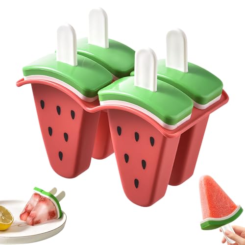 Wassermelone Eisformen, 4 Stück Eisform Sommer, DIY Eis Am Stiel Formen Wiederverwendbar, Eis Formen für Stieleis Wassereis, Eisbehälter mit Stock und Tropfschale, Eis Selber Machen Formen (A) von FONDUO