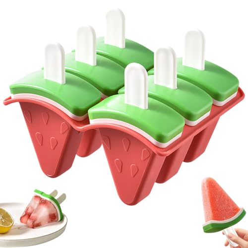 Wassermelone Eisformen, 6 Stück Eisform Sommer, DIY Eis Am Stiel Formen Wiederverwendbar, Eis Formen für Stieleis Wassereis, Eisbehälter mit Stock und Tropfschale, Eis Selber Machen Formen (B) von FONDUO