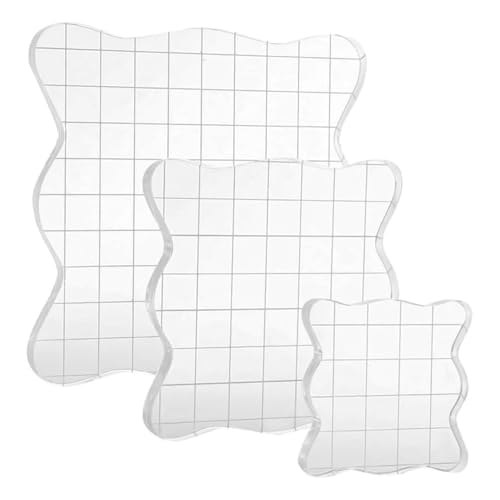 FONGKNOX 3 Stück Acrylblöcke für Silikonstempel, DIY Acrylstempelblock-Set mit Gitter für Scrapbooking, Fotoalben, Journaling, Basteln (gewellt) von FONGKNOX