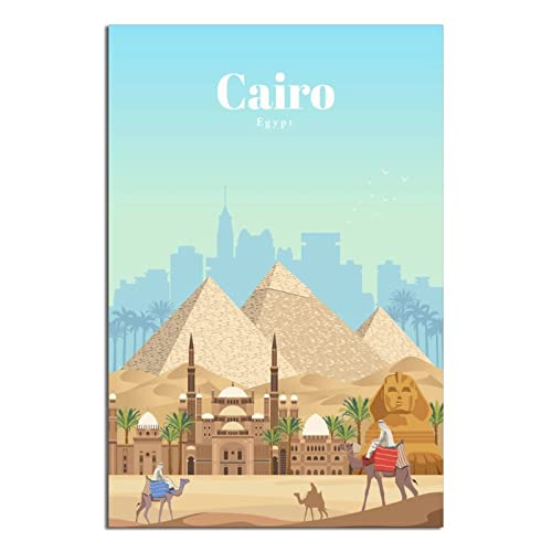 Ägypten Kairo Vintage Reiseposter Pyramide Leinwand Kunst Poster Gemälde Bilder Wandkunst Drucke, Wanddekoration für Schlafzimmer, Home Office Decor Party Geschenke 40 x 60 cm von FONNIQ