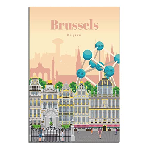 Belgien Brüssel Vintage Reiseposter Grand PlaceLeinwand Kunst Poster Malerei Bilder Wandkunstdrucke, Wanddekoration für Schlafzimmer, Home Office Decor Party Geschenke 40 x 60 cm von FONNIQ