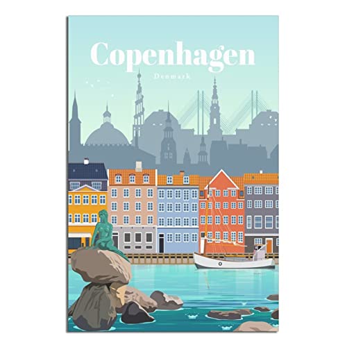 Dänemark Kopenhagen Vintage Reiseposter New HarborCanvas Art Poster Gemälde Bilder Wandkunstdrucke, Wanddekoration für Schlafzimmer, Home Office Decor Party Geschenke 20 x 30 cm von FONNIQ