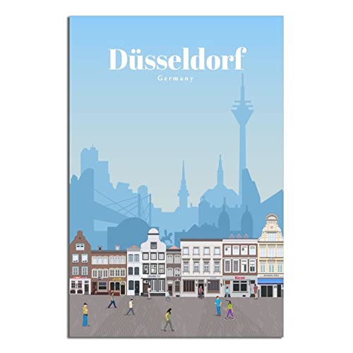 Deutschland Düsseldorf Vintage Reiseposter Straße Leinwand Kunst Poster Gemälde Bilder Wandkunst Drucke, Wanddekoration für Schlafzimmer, Home Office Decor Party Geschenke 20 x 30 cm von FONNIQ