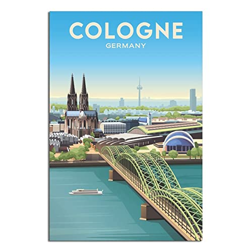 Deutschland Köln Vintage Reiseposter Rhein, Köln, Kathedrale, Leinwandkunst, Poster, Malerei, Bilder, Wandkunstdrucke, Wanddekoration für Schlafzimmer, Heimbüro, Dekoration, Partygeschenke, 20 x 30 cm von FONNIQ