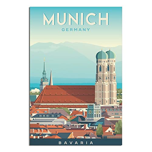 Deutschland München Vintage Reiseposter Bayern Leinwand Kunst Poster Gemälde Bilder Wandkunst Drucke, Wanddekoration für Schlafzimmer, Home Office Decor Party Geschenke 20 x 30 cm von FONNIQ