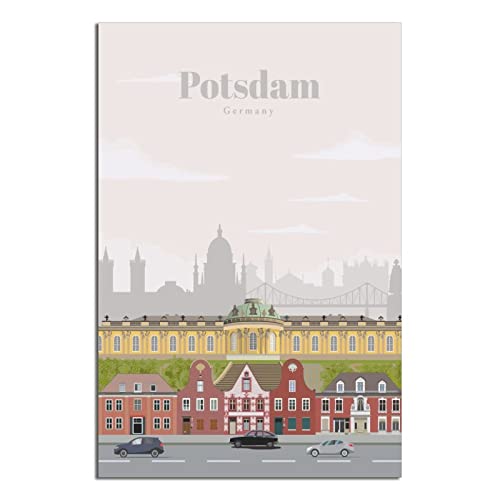 Deutschland Potsdam Vintage Reiseposter Sanssouci Palace Leinwandkunst Poster Malerei Bilder Wandkunstdrucke, Wanddekoration für Schlafzimmer, Home Office Decor Party Geschenke 50 x 75 cm von FONNIQ